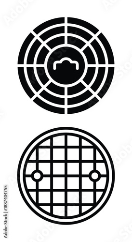 Sewer manhole covers vector, urban maintenance access drainage system design elements.