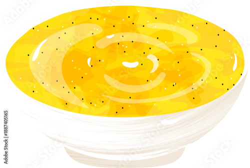 Realistic Yellow Mango or Mustard Sauce in a White Ceramic Bowl