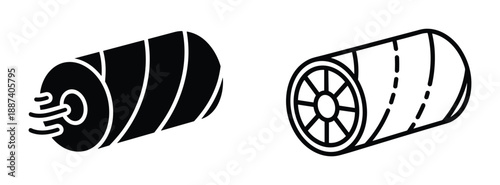 Spool vector illustration, two types of spools, solid filled and outline style graphic.