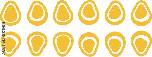 Yellow hand drawn avocado fruit icons set isolated on white background flat vector illustration for organic food packaging healthy lifestyle and vegan diet design