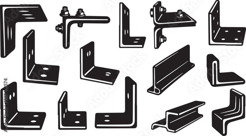 Collection of various metal bracket designs and shapes