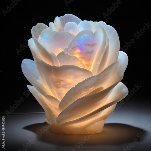 Layers of translucent alabaster meticulously carved to allow int
