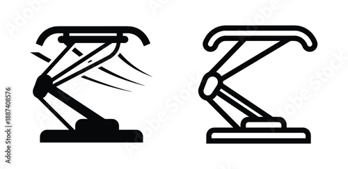 Two jack screw icons, mechanical device raises heavy objects, vehicle maintenance equipment, repair tool, transportation