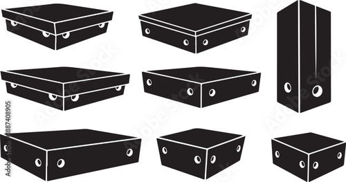 Collection of black boxes with silver handles and outlines