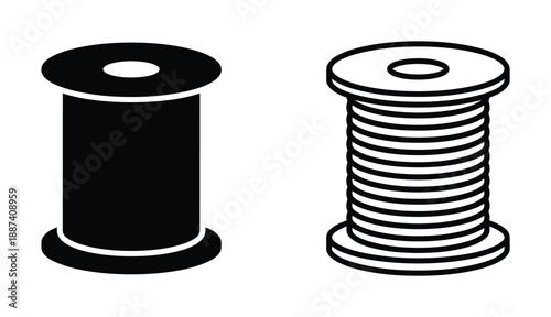 Two vector illustration of thread spools with and without visible yarn layers on white background.