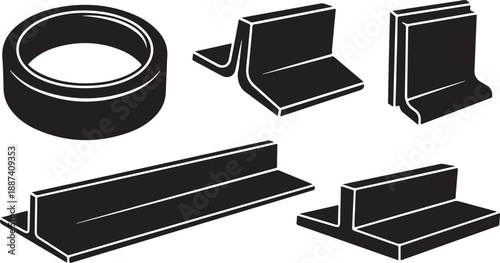 Black and white illustration of various metal profiles and rolls