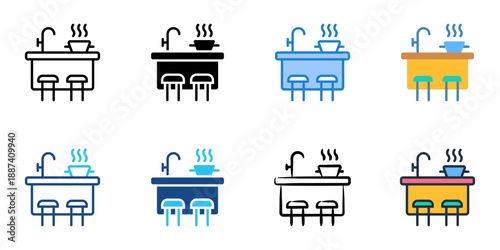 Kitchen island icons set multiple style collection. Editable stroke 
