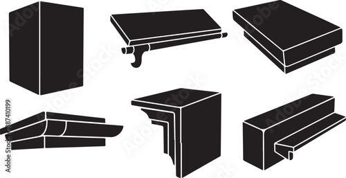 Black and white architectural elements and shapes illustration set