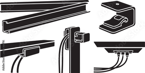 Cable management system components and accessories illustration set