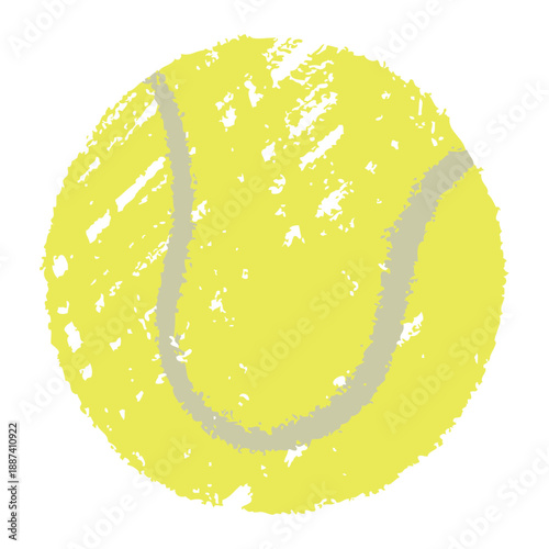 Hand drawn tennis ball in chalk style with rough texture and scribble shading, naive grunge doodle vector illustration, scrapbook friendly sports element isolated on white.