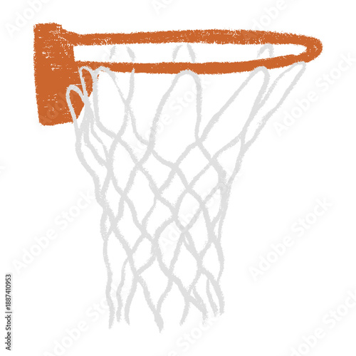 Hand drawn basketball hoop net in chalk style with rough texture, playful scribbles and naive lines, scrapbook friendly doodle vector illustration isolated on white background.