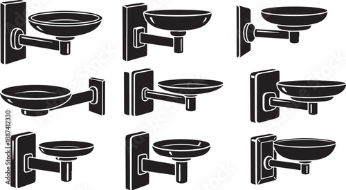 Wall mounted sinks in various orientations and positions illustration