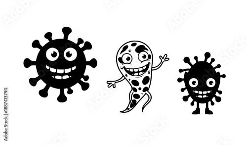 Cute Cartoon Viral Icon Set Vector with Germs and Microbes Collection