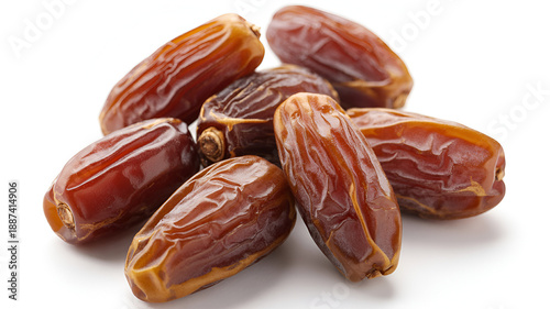 A pile of fresh brown dates on white