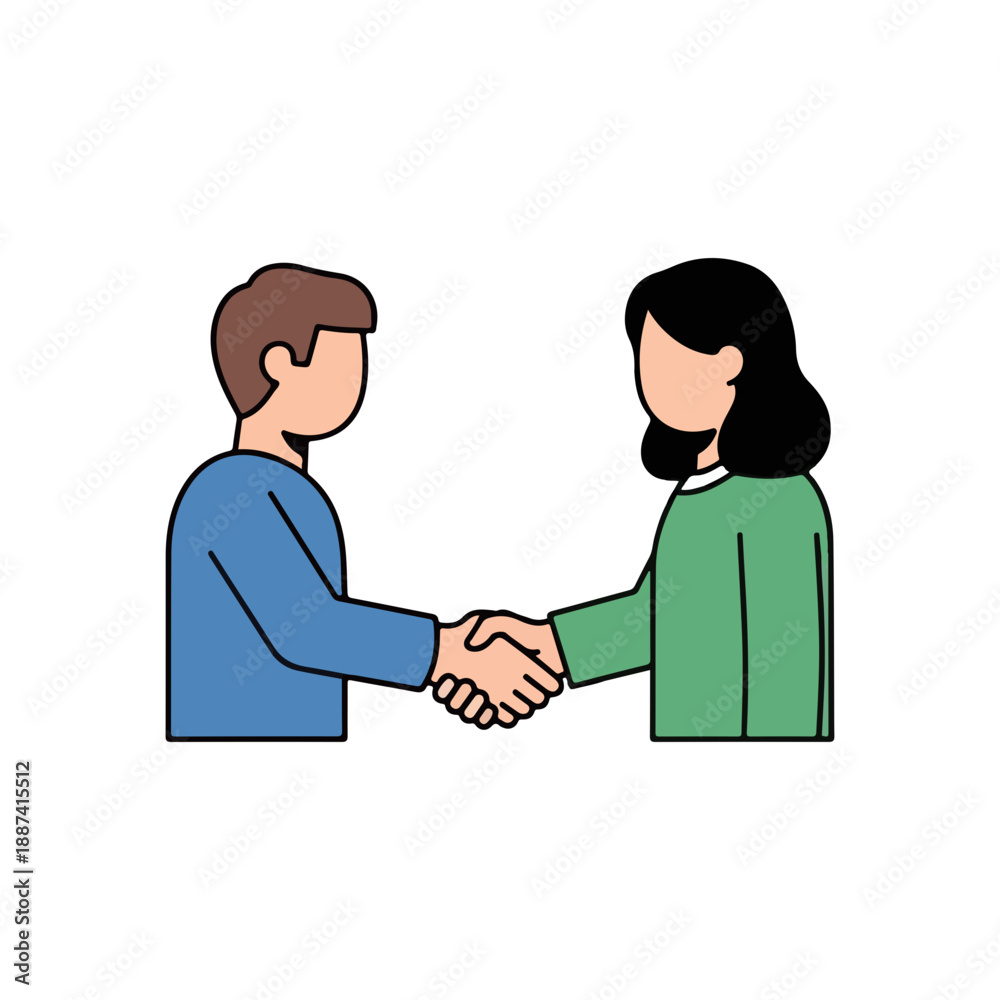 Obraz premium Handshake between man and woman business agreement flat vector