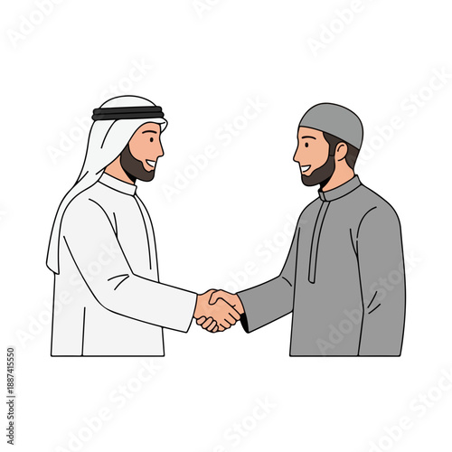 Muslim Men Handshake Greeting Agreement Illustration