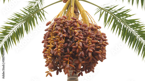Date palm fruit cluster hanging from tree branch