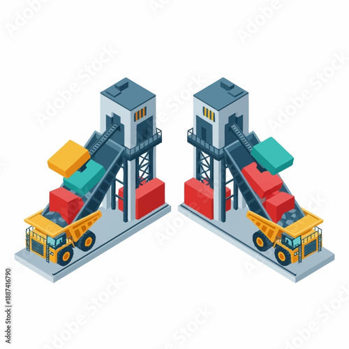 Crane Machines Loading Trucks with Containers.