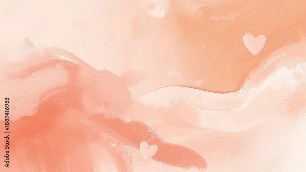 Fototapeta premium Pastel Peach Valentine Background with Soft Abstract Clouds and Subtle Heart Silhouettes for Gentle Romantic Greeting Cards Spring Wedding Themes and Sweet Feminine Aesthetic Web Headers