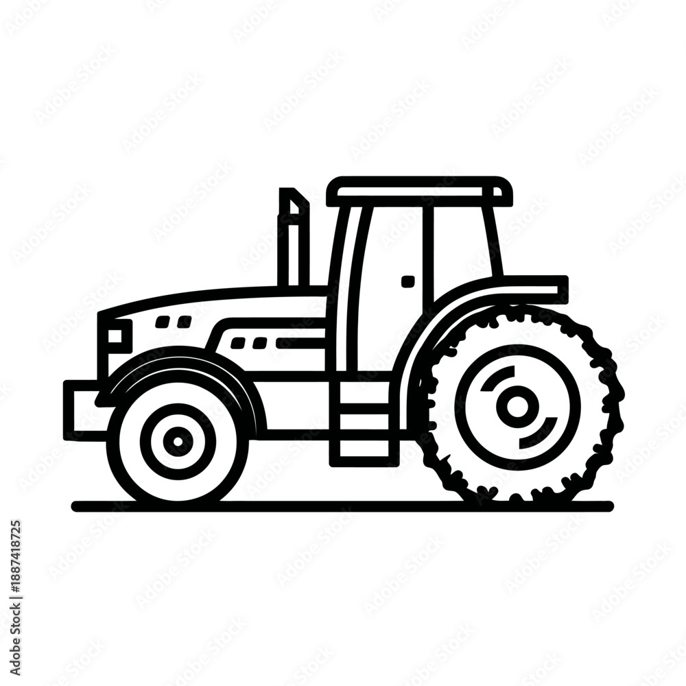 Obraz premium Tractor vehicle icon in a simple line art style on a transparent background is not shown