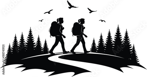 Hiking and trekking mountain landscape vector for outdoor branding.