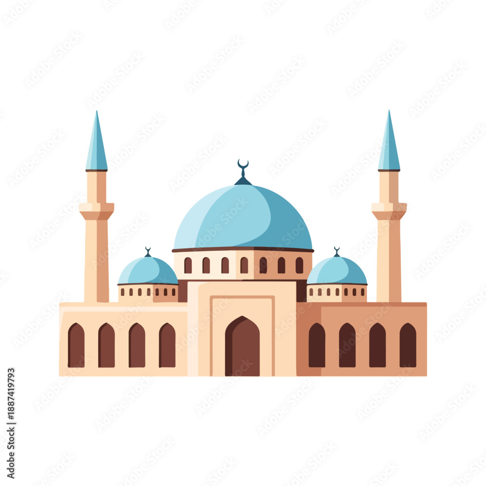 Fototapeta premium Islamic Mosque Building Flat Illustration Design Vector