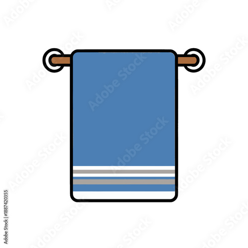 Blue Towel Hanging on Wooden Holder Vector Icon
