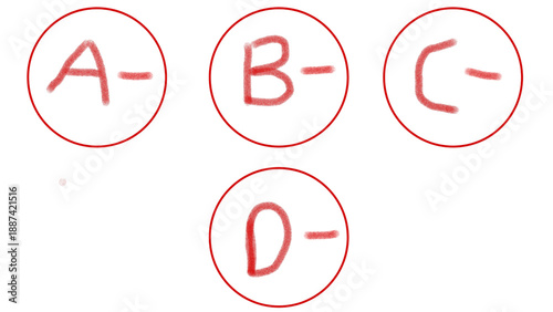 school exam assessment for all subjects tested starts from white paper with grades d- to a- by the teacher	