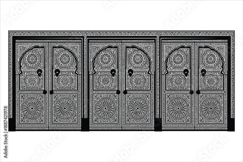 Arabic arch doors in traditional Islamic style vector silhouettes