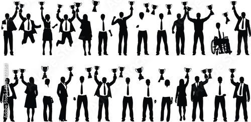 Silhouette set of elderly people using rollator walkers independently and with caregiver assistance for mobility support, geriatric healthcare, and senior disability recovery,