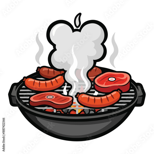 A cartoon-style illustration of a grill