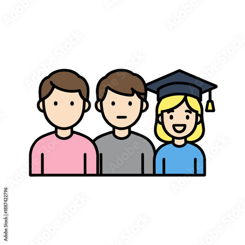 Vector icon of a graduate student with classmates