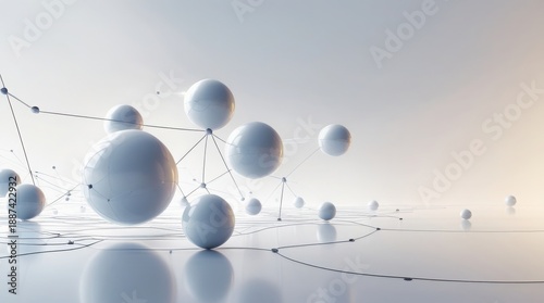 3d render of an abstract sphere A futuristic network of connected spheres in a white space
