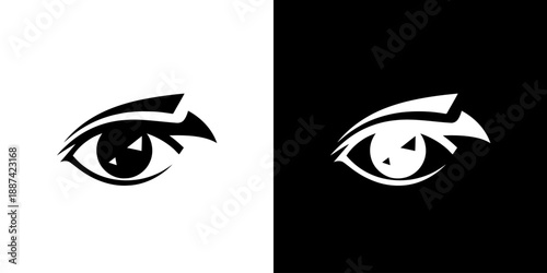 Digital illustration of two stylized eyes on white and black backgrounds