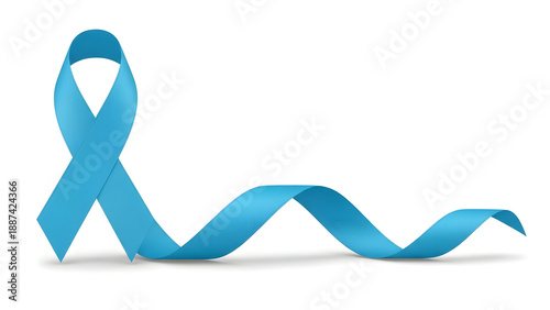 Teal ribbon symbol for prostate cancer awareness and support on white background