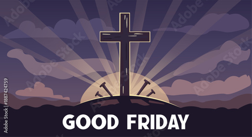 Good Friday Cross and Crucifixion Illustration with Light Rays
