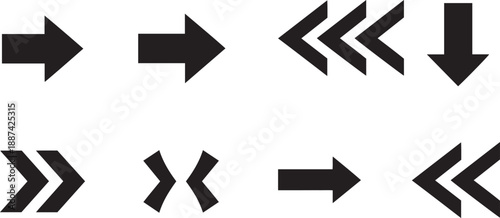 A simple collection of black and white arrows showing different directions as clean vector icons for web and design use