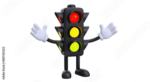 Cartoon Traffic Light Character with Red and Yellow Lights On