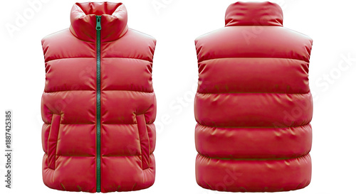 Red Puffer Vest - Front and Back Views