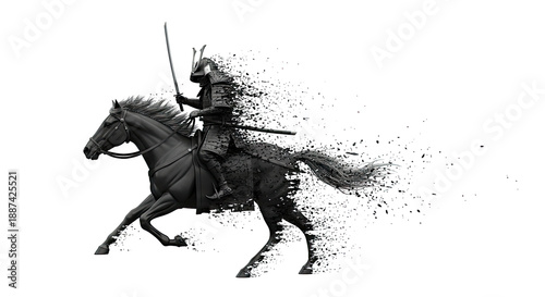 Samurai on Horseback Dissolving into Particles