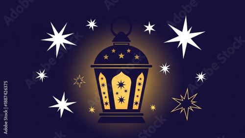 Ramadan Lantern with Stars on Dark Blue Background, Islamic Illustration, Vector Art