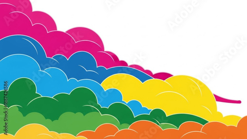 Rainbow Clouds in Gradient Sky, Colorful Vector Illustration