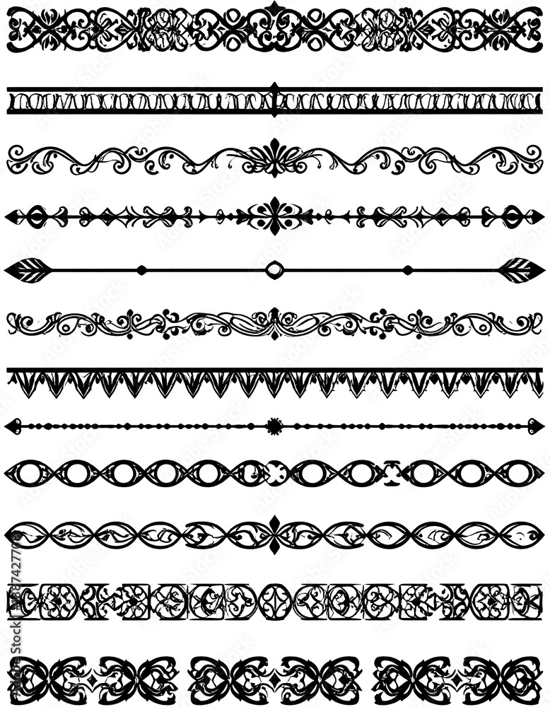 Fototapeta premium A collection of ornate black and white design elements
