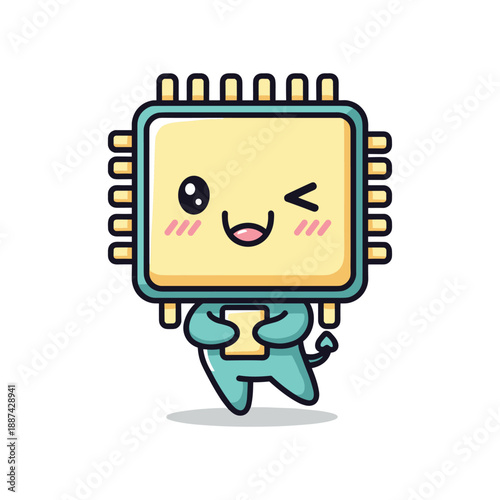 Cute cartoon microchip character with flirty expression