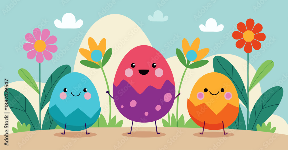 Obraz premium Make your Easter Feed Even Cuter! 🐣✨ Get these cute character Easter egg illustration assets to spruce up your social media posts, event posters, or digital greetings.