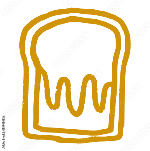 bread toast with jam hand drawn doodle, wax crayon melted spread sandwich, rough texture bakery element perfect for breakfast menu, organic snack icon, simple pastry illustration