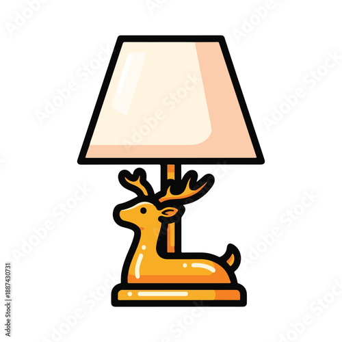 A cartoon-style lamp with a deer base and beige shade