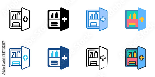 Medicine cabinet icons set multiple style collection. Editable stroke 

