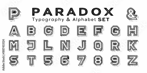 A unique typography set featuring paradox style letters and numbers