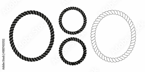 Three different rope circles in black and white illustration style